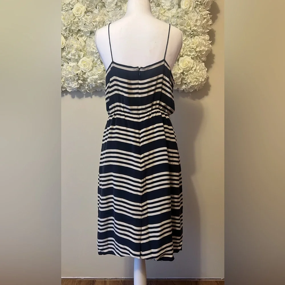 J. Crew Navy and White Striped Silk Mini Dress Coastal
